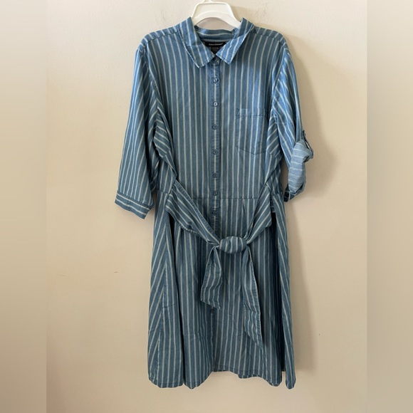 BN Denim Striped Shirtdress Size 24 - Picture 3 of 12